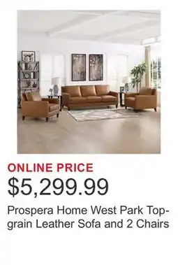Costco Prospera Home West Park Top-grain Leather Sofa and 2 Chairs offer