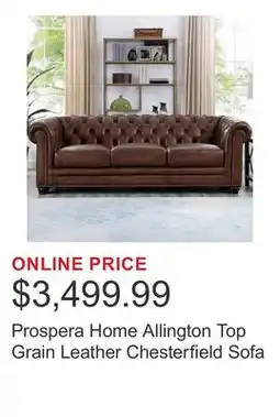 Costco Prospera Home Allington Top Grain Leather Chesterfield Sofa offer