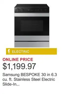 Costco Samsung BESPOKE 30 in 6.3 cu. ft. Stainless Steel Electric Slide-In Range with Smart Oven Camera offer
