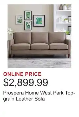 Costco Prospera Home West Park Top-grain Leather Sofa offer
