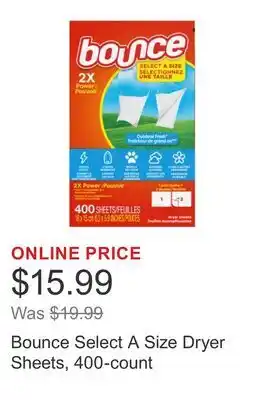 Costco Bounce Select A Size Dryer Sheets, 400-count offer