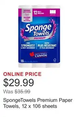 Costco SpongeTowels Premium Paper Towels, 12 x 106 sheets offer