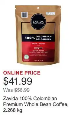 Costco Zavida 100% Colombian Premium Whole Bean Coffee offer
