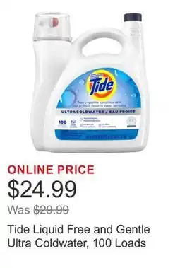 Costco Tide Liquid Free and Gentle Ultra Coldwater, 100 Loads offer