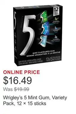 Costco Wrigley's 5 Mint Gum, Variety Pack, 12 × 15 sticks offer