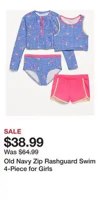 Old Navy Old Navy Zip Rashguard Swim 4-Piece for Girls offer