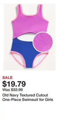 Old Navy Old Navy Textured Cutout One-Piece Swimsuit for Girls offer