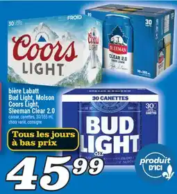 Marché Richelieu BIÈRE LABATT BUD LIGHT, MOLSON COORS LIGHT, SLEEMAN CLEAR 2.0 offer