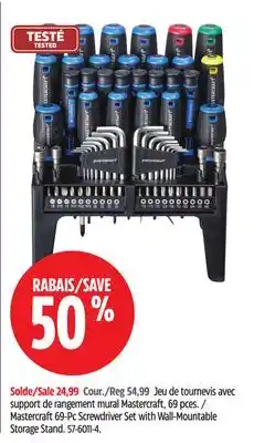 Canadian Tire Mastercraft 69-Pc Screwdriver Set with Wall-Mountable Storage Stand offer