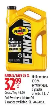 Canadian Tire Pennzoil Full Synthetic Motor Oil offer