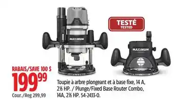 Canadian Tire Maximum Plunge/Fixed Base Router Combo, 14A, 21⁄2 HP offer