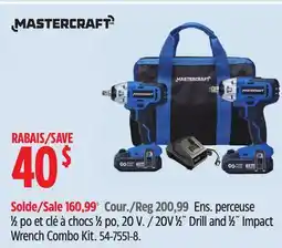 Canadian Tire Mastercraft 20V 1⁄2˝ Drill and 1⁄2˝ Impact Wrench Combo Kit offer