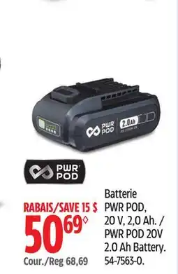 Canadian Tire PWR POD, 20V, 2,0Ah offer