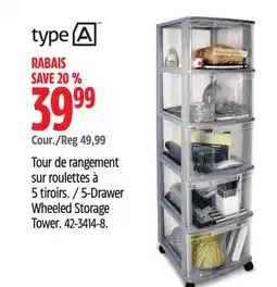Canadian Tire 5-Drawer Wheeled Storage Tower offer
