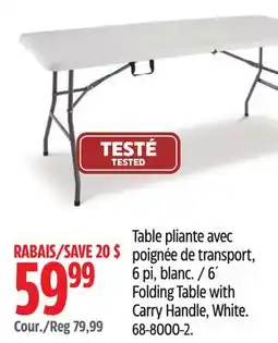 Canadian Tire 6´ Folding Table with Carry Handle, White offer