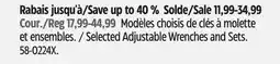 Canadian Tire Selected Adjustable Wrenches and Sets offer