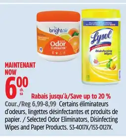 Canadian Tire Bright Air Selected Odor Eliminators, Disinfecting Wipes and Paper Products offer