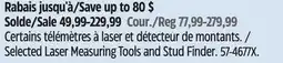 Canadian Tire Bosch Selected Laser Measuring Tools and Stud Finder offer