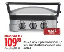 Canadian Tire 5-in-1 Panini Grill Press & Sandwich Maker offer