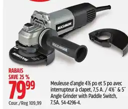 Canadian Tire 7,5 A. / 4½ & 5 Angle Grinder with Paddle Switch, 7.5A offer