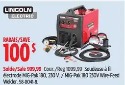 Canadian Tire Lincoln Electric MIG-Pak 180 230V Wire-Feed Welder offer