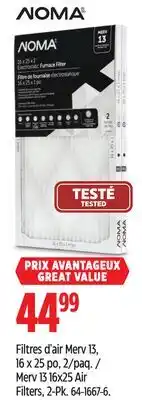 Canadian Tire NOMA Merv 13 16x25 Air Filters offer
