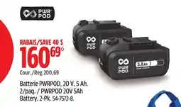Canadian Tire PWRPOD 20V 5Ah Battery. 2-Pk offer