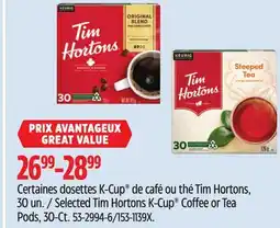 Canadian Tire Selected Tim Hortons K-Cup Coffee or Tea Pods, 30-Ct offer