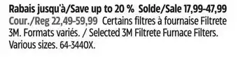Canadian Tire 3M Selected 3M Filtrete Furnace Filters offer
