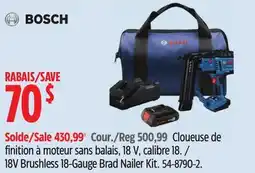 Canadian Tire Bosch 18V Brushless 18-Gauge Brad Nailer Kit offer