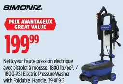 Canadian Tire 1800-PSI Electric Pressure Washer with Foldable Handle offer
