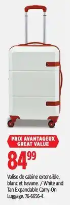 Canadian Tire White and Tan Expandable Carry-On Luggage offer