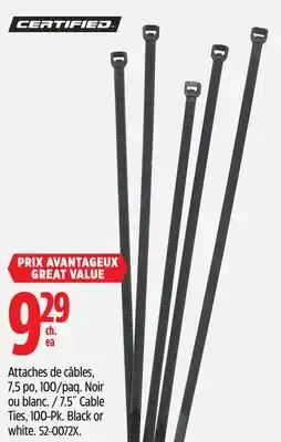 Canadian Tire 7.5˝ Cable Ties, 100-Pk. Black or white offer