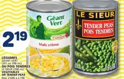 Marché Bonichoix GÉANT VERT (341 ou 398 mL), LE SIEUR (398 mL) VEGETABLES OR TENDER PEAS offer