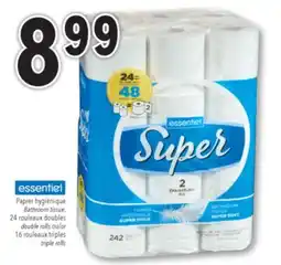 Familiprix ESSENTIEL, Bathroom tissue, 24 double rolls or 16 triple rolls offer