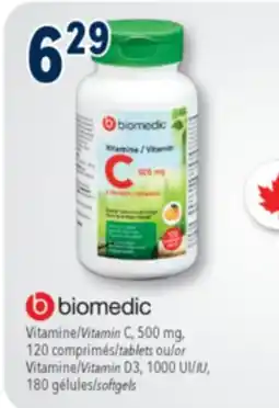 Familiprix BIOMEDIC, Vitamin C, 500 mg, 120 tablets or Vitamin D3, 1000 IU, 180 softgels offer
