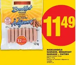 No Frills Marcangelo sausage, breakfast sausage or patties offer