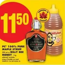 No Frills PC 100% pure maple syrup or billy bee honey offer