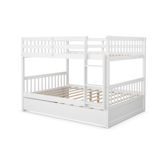 Best Buy Gymax Full over Full Bunk Bed Platform Wood Bed Captain's Bed w/ Trundle & Ladder Rail offer