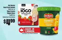 FreshCo Del Monte Real Fruit Sorbet 946 mL or Iögo Frozen Yogurt Bars 4x80 mL Selected Varieties offer