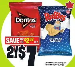 FreshCo Doritos 210-280 g or Ruffles 180-200 g offer