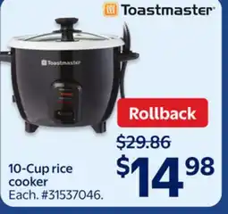 Walmart Toastmaster 10-Cup Rice Cooker offer