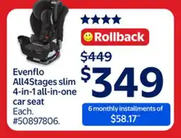 Walmart Evenflo All4Stages slim 4-in-1 all-in-one car seat offer