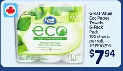 Walmart Great Value Eco Paper Towels 6-Pack offer