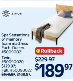 Walmart Spa Sensations 6 memory foam mattress offer