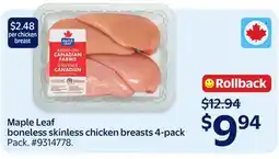 Walmart Maple Leaf boneless skinless chicken breasts 4-pack offer