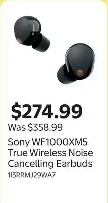 Walmart Sony WF1000XM5 True Wireless Noise Cancelling Earbuds offer