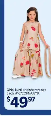 Walmart Girls' kurti and sharara set offer