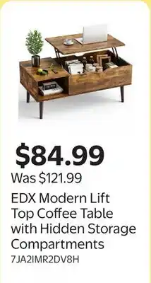 Walmart EDX Modern Lift Top Coffee Table with Hidden Storage Compartments offer
