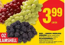 No Frills RED or GREEN SEEDLESS GRAPES, 8.80 kg or BLACKBERRIES each offer